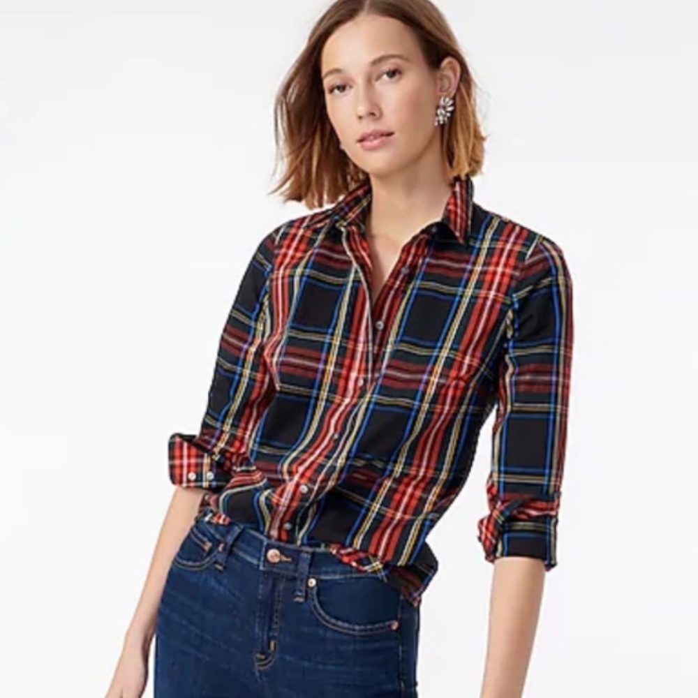 J-Crew Red & Black Plaid Slim Button Down, Size 6